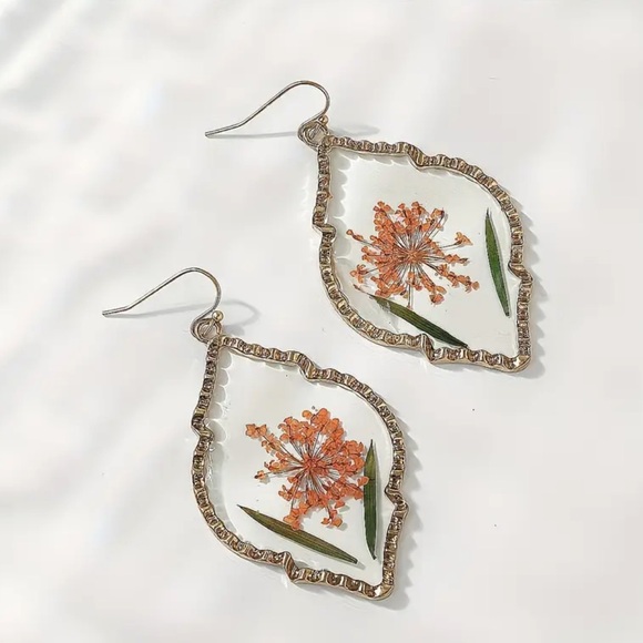 Gold Floral Drop Earrings - Picture 3 of 3